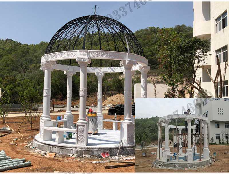 石雕涼亭案例，景觀涼亭怎樣安裝，石雕涼亭定制工廠