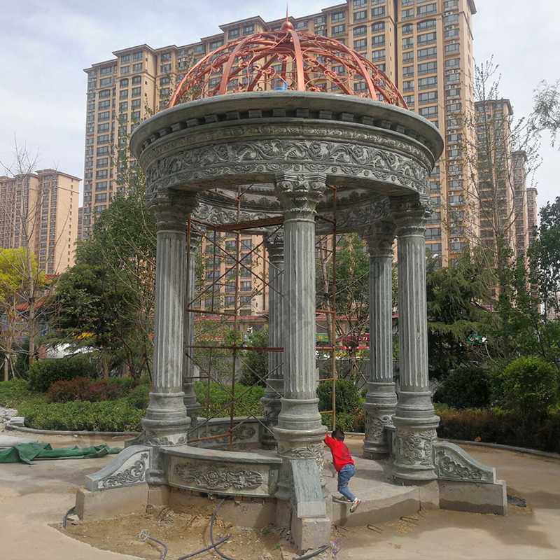 景觀涼亭廠家，園林小區(qū)景觀亭子，大理石石材涼亭