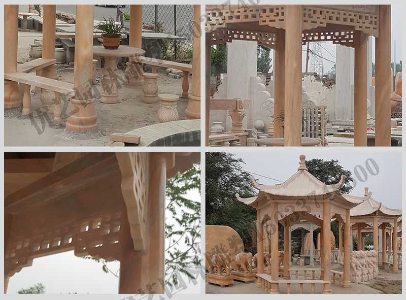 中式大理石涼亭，石雕六角亭子細(xì)節(jié)圖，定制中式景觀涼亭